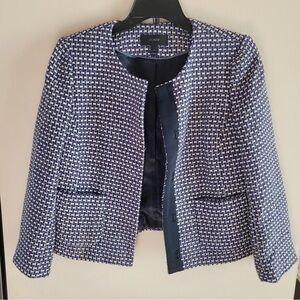 J Crew Women's Navy Blue Woven Silk Blend Jacket 96539-Pockets, Lined, Size 0